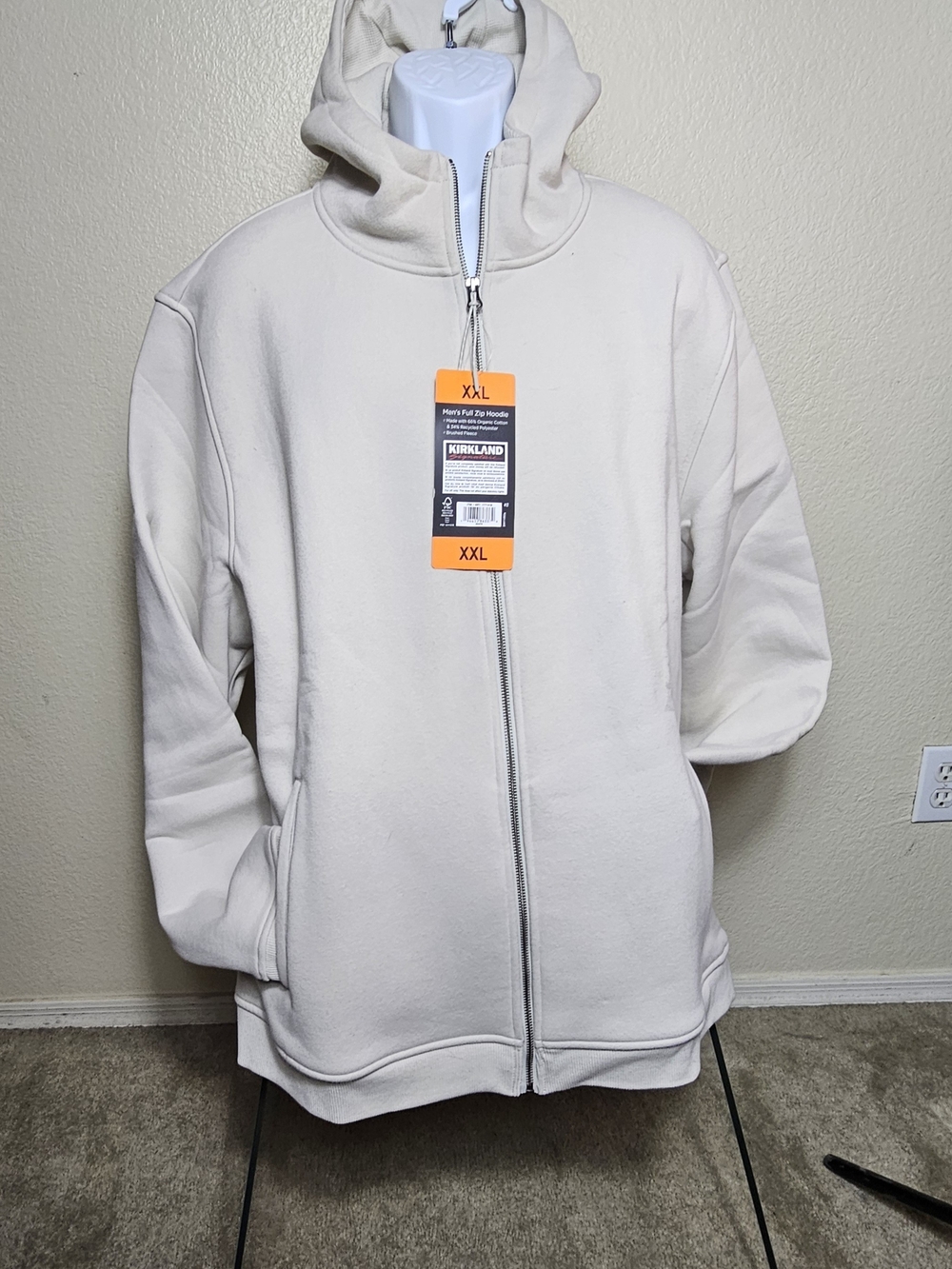 Kirkland Signature Men’s Full-Zip Hoodie Jacket - Cream, XXL